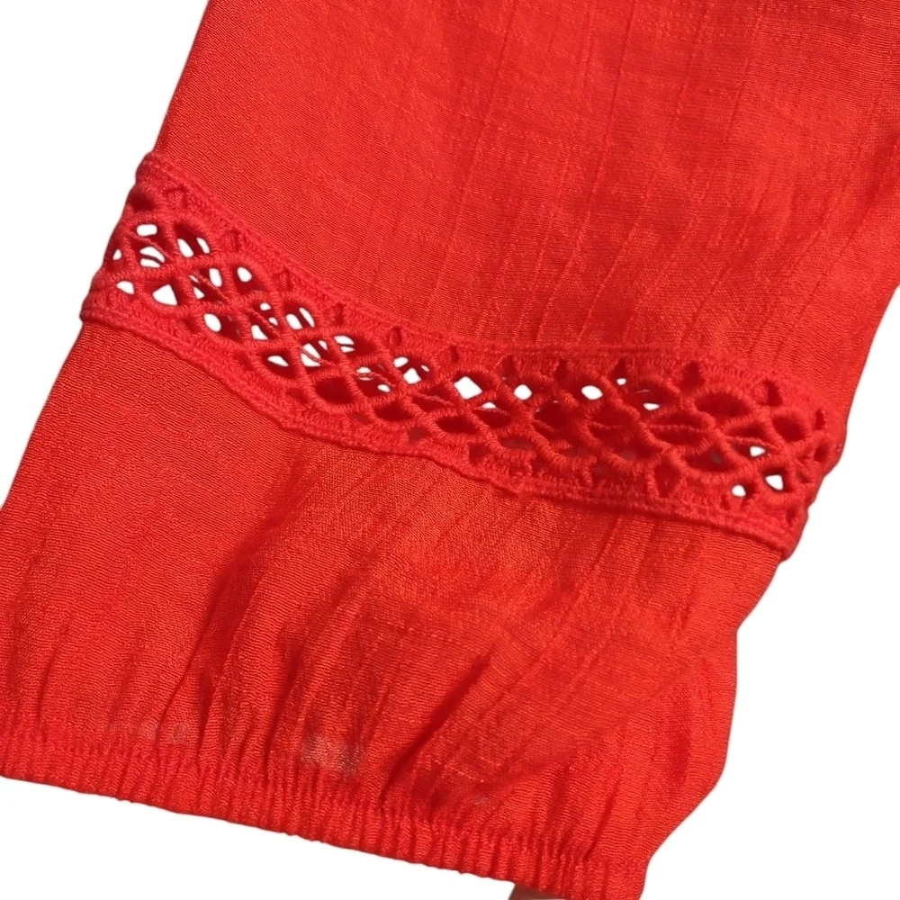 AGB Women's Red Off the Shoulder Embroidered 3/4 Sleeves Top Blouse Size Small - Picture 7 of 10